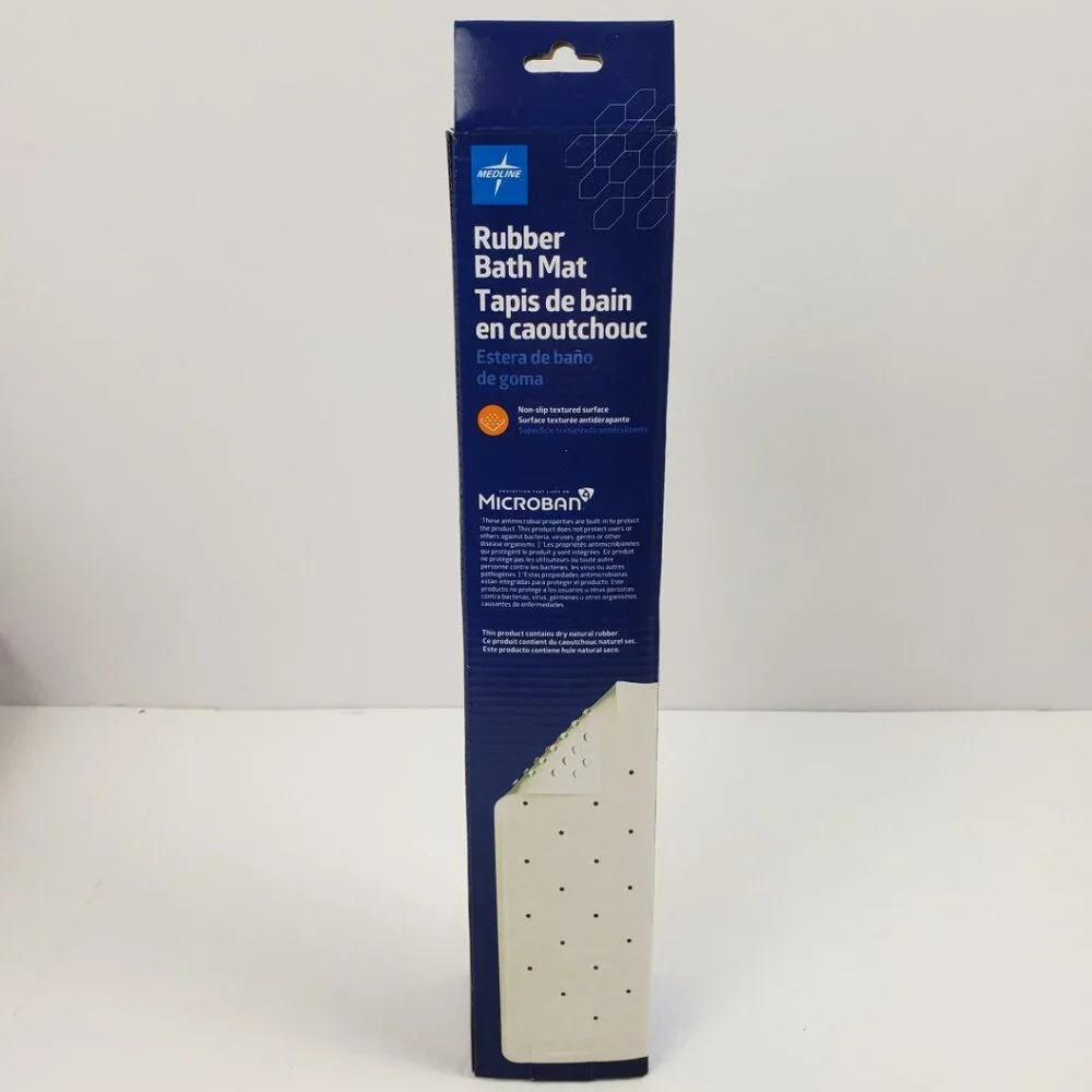 Medline Rubber Bath Mat 13x29 Off White Microban Non Slip